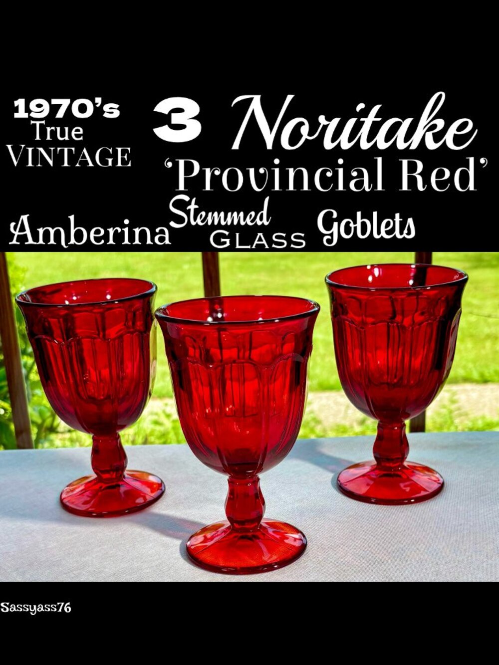 🆕VTG▪️NORITAKE▪️Set of 3 PROVINICIAL RED Amberina Stemmed Glass Goblets